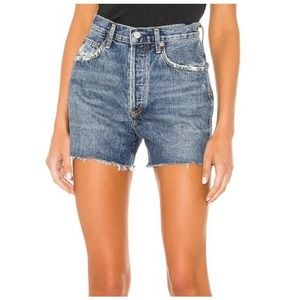 AGOLDE Dee Shorts Super High-Rise Button Fly Distressed Denim Precision